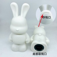 Vente en gros Fluid Rabbit DIY fait main en viscose, figurine à peindre, graffiti, avec autocollants, motif lapin, tirelire embryon blanche, jouet lapin