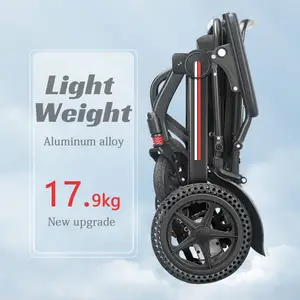 Cadeira de rodas elétrica compacta dobrável para viagem, leve, motor sem escovas, 17kg, ultra leve