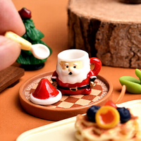 Set cangkir teh Santa Claus Mini Cabochon pipih Resin untuk miniatur DIY Aksesori kerajinan tangan krim permainan Makanan Natal