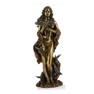 Antique mão esculpida polido escultura de vida tamanho estátua de bronze de bronze mulher nua com pombo