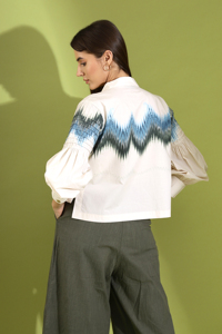 Hot Sell 2026 <b>White</b> Printed <b>Tops</b> Long <b>Puff</b> <b>Sleeve</b> Tie Neck Casual Fashion <b>Top</b> for Office and Daily Women Wear <b>Top</b> - Product Image 4