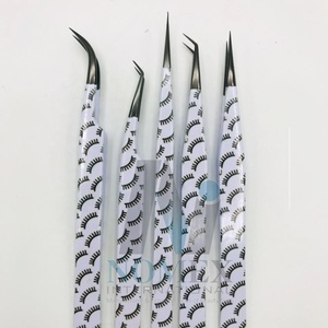 Juego de pinzas para extensión de pestañas de acero inoxidable sólido con punta negra sostenible, pestañas recubiertas de papel, tipo punta puntiaguda impresa - Product Image 2