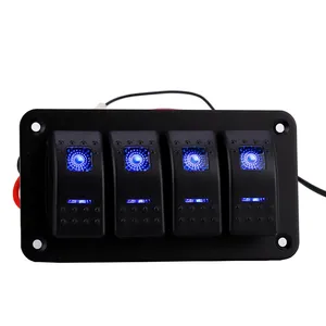 4 Gang Rocker Switch Panel Waterproof Marine Boat Toggle Switches With Dual USB Charger 12V 24V Blue LED Voltmeter