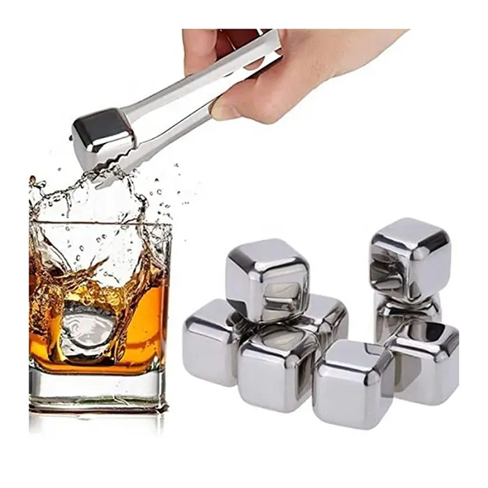 Pierres à whisky personnalisées en acier inoxydable 304, blocs de glace réutilisables avec boutons, prix d'usine, vente en gros