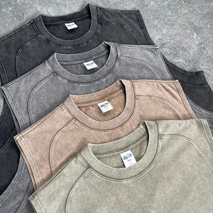 Camiseta Masculina de Malha Lisa 100% Algodão Personalizada Oversized Casual Colete Padrão Sólido Atacado <span class=keywords><strong>Design</strong></span> Sem Mangas - Product Image 4