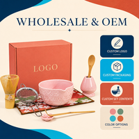Ensemble de thé matcha de style japonais personnalisé, 8 pièces, bol en céramique Sakura, fouet, cuillère, tamis, emballage cadeau