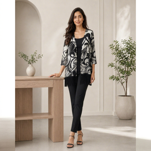 Vente en gros de shrugs blancs imprimés de haute qualité pour femmes, à manches 3/4, ouverts sur le devant, vêtements décontractés d'été confortables pour femmes - Product Image 1