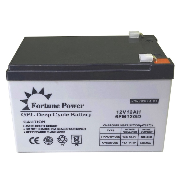Fortune Power 12V AGM Sealed Lead Acid Battery for Solar System High Capacity 12AH 5-Year Warranty