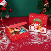 Boîte de Noël carrée à couvercle rabattable pour pâtisseries, emballage cadeau pour biscuits du Père Noël et flocons de neige, boîte à emporter pour bonbons