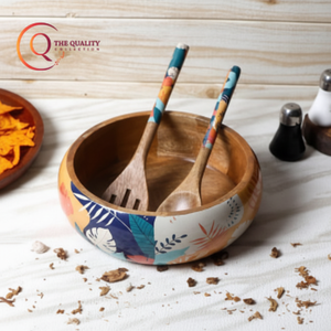 Plateau de service en bois naturel fait à la main avec design contrasté pour ajouter du style à n'importe quel repas pour servir des salades - Product Image 1