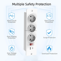 Multiprise encastrable de bureau avec 3 prises CA, ports USB-A et USB-C, interrupteur et protection contre les surcharges pour mobilier de bureau
