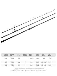 Caña de Pescar para Carpas, de Carbono, 3 Secciones, Largo Alcance 3.6m/3.9m, Guías de Cerámica, Acción Media, Potencia Alta, para Pesca en Barco, EVA - Product Image 4