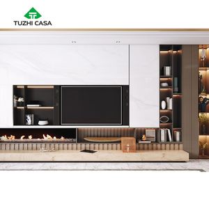 Cheminée <span class=keywords><strong>en</strong></span> contreplaqué, design moderne et simple, meuble de vitrine de télévision <span class=keywords><strong>en</strong></span> <span class=keywords><strong>marbre</strong></span> dissimulé - Product Image 3