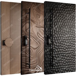 Porte d'entrée de sécurité en acier et bois en aluminium coulé de luxe moderne de norme européenne pour villa, appartement, hall, hôtel - Product Image 1