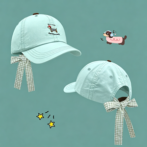 Casquettes de baseball personnalisées brodées en gros OEM ODM, style streetwear en coton courbé avec nœud papillon Teckel, unisexe, avec lettres - Product Image 2