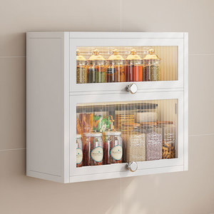 Armoire avec poignée 2 niveaux pot à <span class=keywords><strong>épices</strong></span> organisateur cuisine mural anti-poussière 2 portes bouteille d'huile assaisonnement support de stockage - Product Image 6