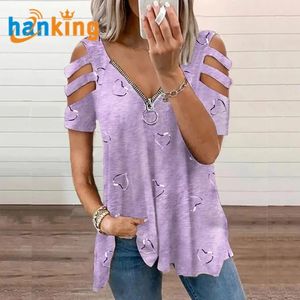 Camiseta de Verano para Mujer, Corte Regular, Cuello en V, Tela Dobby, Poliéster, con Colores Personalizados, Manga Corta, J0033 - Product Image 3