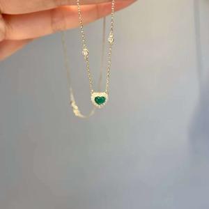 Collier pour femme en argent pur S925, pendentif goutte d'eau vert grand-mère, œil de chat transparent français, pierre bleu lune, cœur - Product Image 3