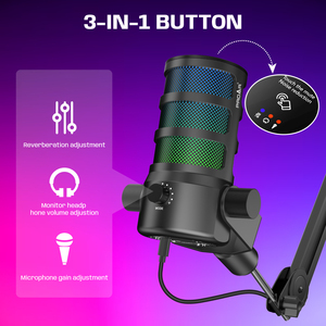 POD professionnel USB <span class=keywords><strong>Microphone</strong></span> de bureau écran tactile anneau lumière antibruit condensateur de poche pour Studio de jeu en streaming - Product Image 5