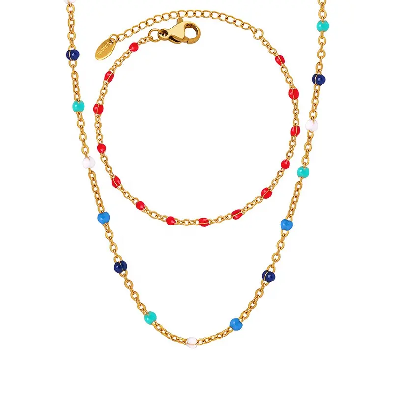 Boho Stone Halskette Armband Schmuck Set für Frauen 18 Karat vergoldete Perlen Halskette Karneol Stein Tiny Birth stone Armband