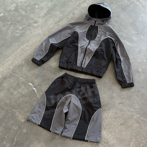 Custom Manufacturer Windbreaker Sweat Suit Streetwear Cargo <strong>Pants</strong> and Casual Shirts Nylon Tracksuit With <strong>Side</strong> <strong>Snap</strong> Button