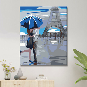 Kit Personalizzati per Dipingere con i Numeri, Dipinto Fai-da-Te di Coppia di Innamorati con Ombrello, Arte Murale - Product Image 2