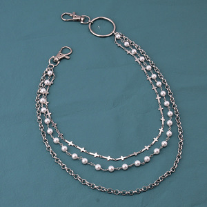 <b>Cross</b> <b>Chain</b> Triple Layer Pearl Waist <b>Chain</b> Hip Hop Style For Women Pants Accessory - Product Image 3