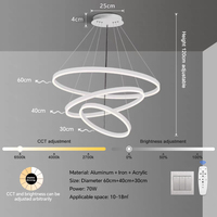 Lustre LED de plafond homologué CE ROHS EMC LVD, lampe d'intérieur 70W, 3 pampilles circulaires, hauteur réglable