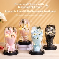 Bouquet de roses en savon avec dôme en acrylique et lumière LED, boîte cadeau de fleurs éternelles, cadeau d'anniversaire pour petite amie, décoration de table, ornement