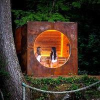 Outdoor Massivholz-Dampfsauna mit Panorama-Glaskabine, Moderne Garten-Villa für 2-8 Personen, Spa-Raum