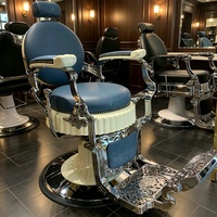 Fauteuil de barbier vintage robuste, fauteuil de barbier rétro hydraulique inclinable, fauteuil de barbier en cuir PU marron pour salon