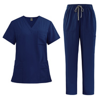 Ensemble de blouses médicales multi-poches à col en V, pantalon droit à cordon de serrage, tenue de travail pour le personnel médical, uniforme de salon de beauté