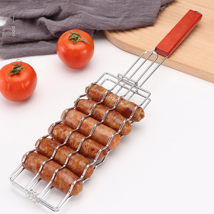 Cesta de red para hornear salchichas de jamón antiadherente con Clip de barbacoa de acero al carbono desmontable para acampar al aire libre - Product Image 1