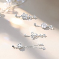 Pendentif Papillon Goutte d'Eau en Argent Sterling 925, Zircon Incrusté PVD, Bijou de Piercing de Nombril Tendance