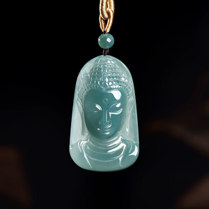 Pendentif tête de Bouddha tridimensionnel en jadéite bleue de qualité A, véritable et naturelle, pendentif bijou en jade de qualité glace. - Product Image 2