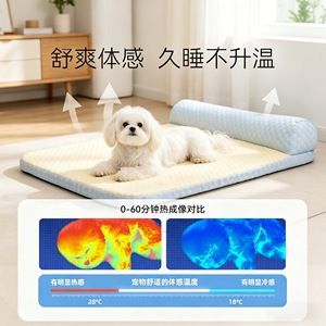 Pet Mat For <b>Small</b> Medium <b>Dogs</b> With Pillow Rectangular Breathable Cool Summer <b>Dog</b> <b>Bed</b> Blue Green Color Hand Wash Polyester Fiber - Product Image 3