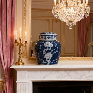 Großhandel Anpassbare Blau-Weiße Porzellan-Aufbewahrungsdose Handbemaltes Blumenmuster Keramikgefäß mit Deckel für Retro-Wohndekor - Product Image 4