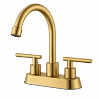 Robinet de lavabo en acier inoxydable 304 doré brossé, à deux poignées, col de cygne haute, entre-axes de 4 pouces, levier en T, vente en gros