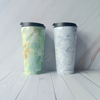 Termostato de impresión de transferencia de aire, taza de café de acero inoxidable con autosellado, taza de viaje, doble pared