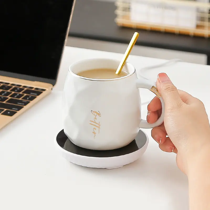 Chauffe-tasse intelligent, chauffe-tasse à café avec plaque de tasse chaude, sous-verre thermostatique, engrenages tactiles pour ajuster la température