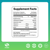 Capsules d'ergothionéine naturelle, de collagène et d'acide hyaluronique, antioxydant végétal, confort quotidien de la peau, complément alimentaire végétalien pour adultes