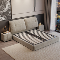 Lit en tissu oreille d'éléphant de luxe léger, cadre de lit double rembourré doux avec lattes en bois massif pour chambre d'appartement et de villa