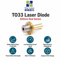 Diodo Láser Rojo UOC U-LD-650772C de 650nm y 7mW, TO-33 de 3.3mm, Diodo Láser Visible con Monitor PD