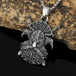 Yunnique – collier nordique en acier inoxydable pour hommes, pendentif épée d'aigle Viking, bijoux cadeau, chaîne en acier titane simple face, 60cm - Product Image 2