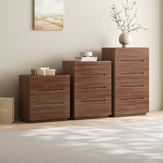 Modern Solid Wood Black Walnut Chest of Drawers – Minimalist Multifunctional Storage Cabinet for Bedroom, Living Room & Home - View 3
