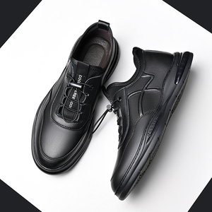 High Quality Men's Casual Cowhide Leather High Top Oxfords Slip-On Soft Comfortable Business Office Autumn Dress <b>Shoes</b> - Product Image 1