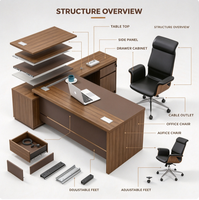 Bureau de direction en bois avec armoire latérale, poste de travail informatique pour bureau à domicile, entreprise ou étude