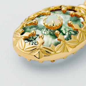 Kalung Liontin Batu Akik Lumut Hijau Organik Vintage Berlapis Emas 18k Oval Perhiasan Mewah - Product Image 5