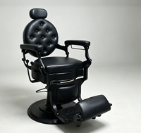 Fauteuil de salon de coiffure inclinable hydraulique en cuir PU capitonné vintage noir mat