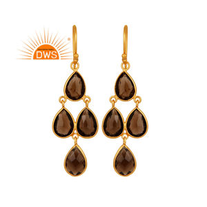 Multi Smoky Quartz Gemstone Earrings Wholesaler Designer 18k Gold Plated 925 Silver Dangle Earrings Jewelry - Product Image 1